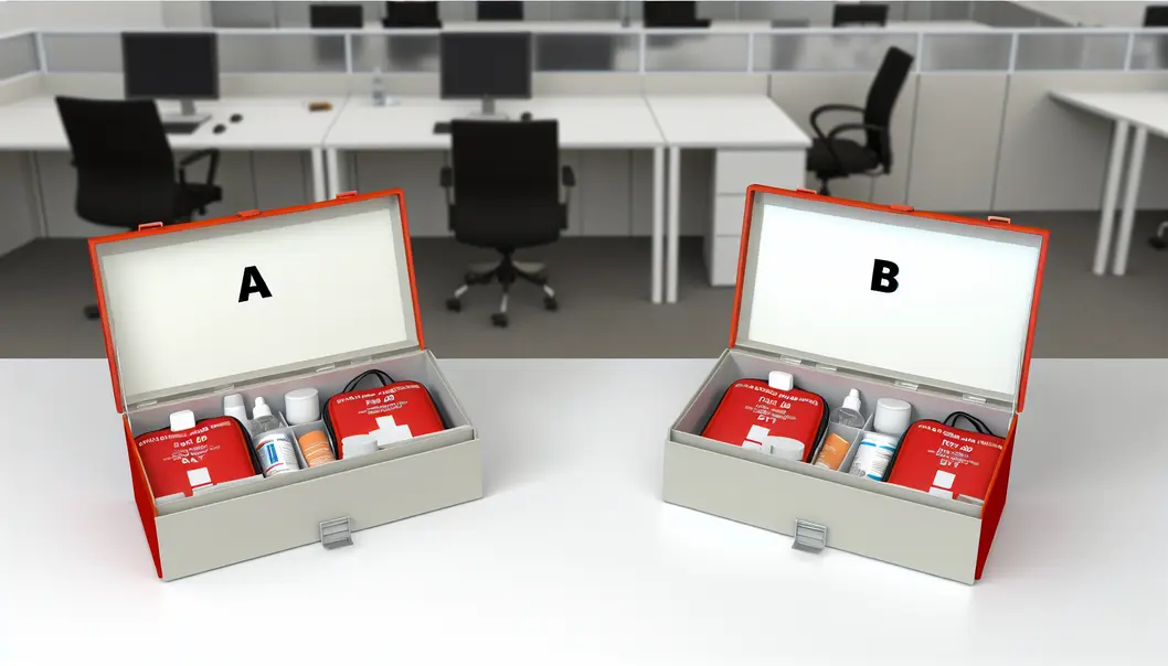 Túi sơ cứu trong văn phòng công sở, thể hiện tính sẵn sàng.